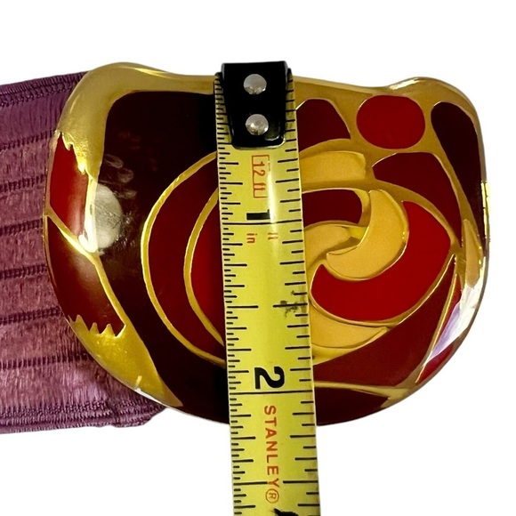 Vintage 80s Charmant Pink Sateen Elastic Stretch Cinch Belt w/Enamel Buckle MCM - Picture 6 of 8